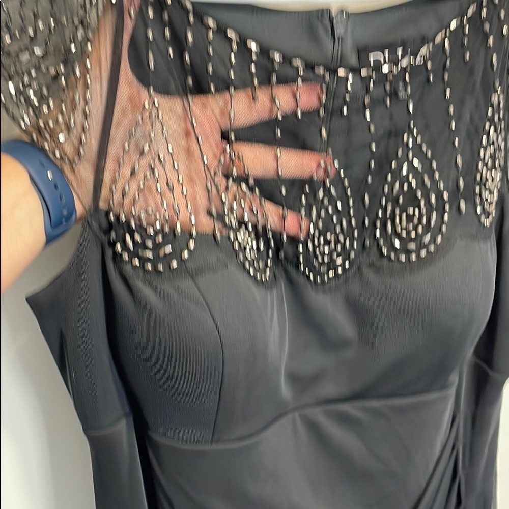 DJ Jaz Black Formal Maxi Dress Beaded Neckline Evening Gown Size 16 - Picture 4 of 11